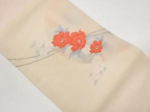 絽曲線に花葉模様織出し名古屋帯
